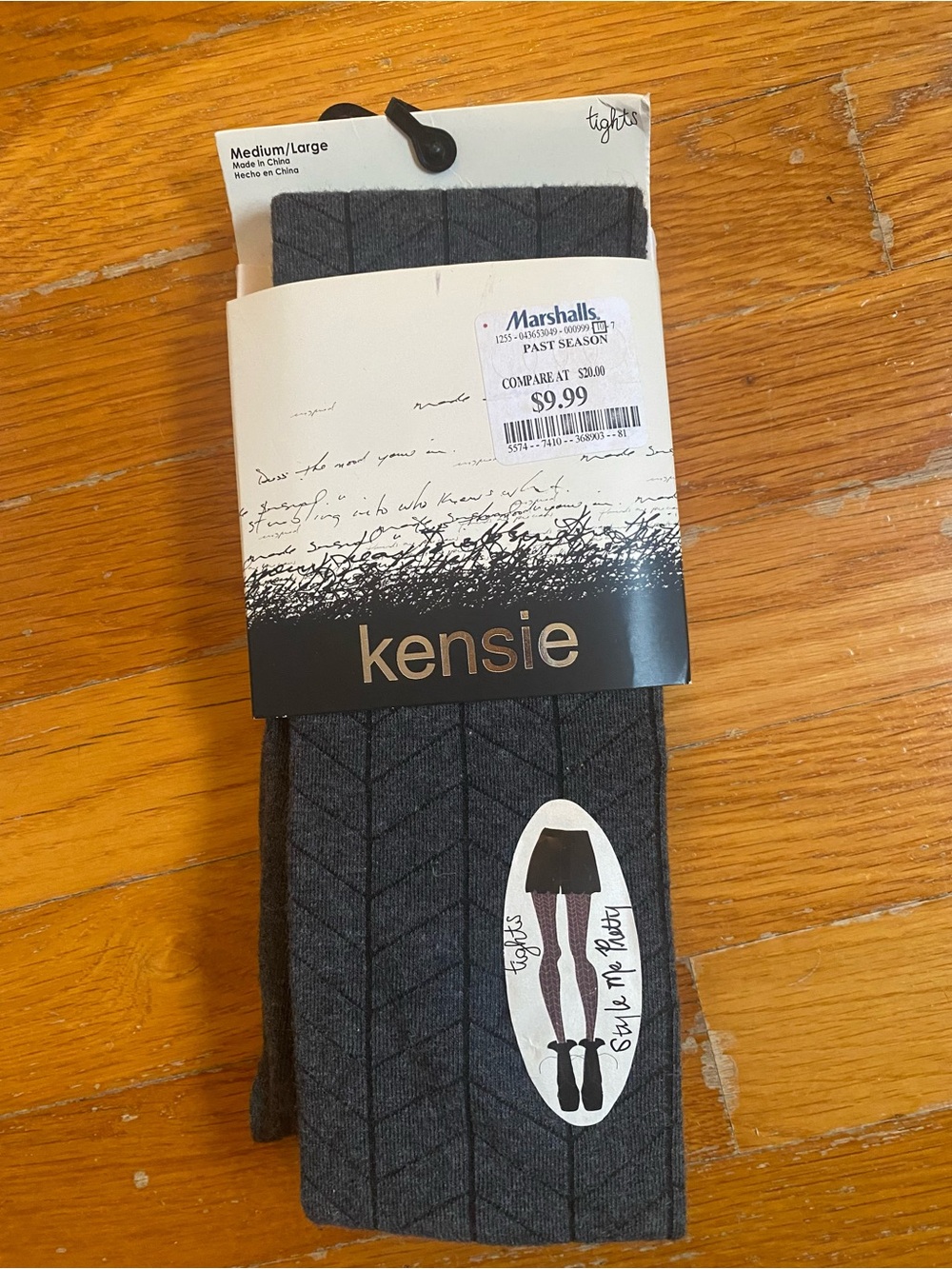 NWT Kensie Dark Gray Chevron Knit Tights Sz M/L